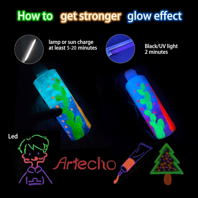Artecho Glow in the Dark Paint 18 Colors, 11 ml / 0.37 oz Acrylic Paint for Decoration, Supplies for Canvas, Rock, Wood - Image 3