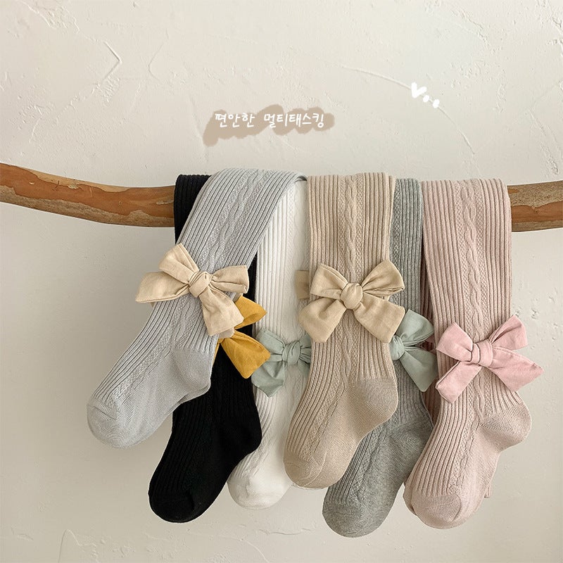 Children'S Pantyhose Girls Baby Bottomings Solid Color Bow Socks Baby Leggings - Image 3