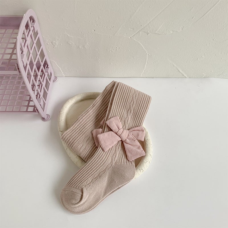 Children'S Pantyhose Girls Baby Bottomings Solid Color Bow Socks Baby Leggings - Image 1