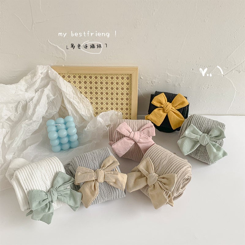 Children'S Pantyhose Girls Baby Bottomings Solid Color Bow Socks Baby Leggings - Image 5
