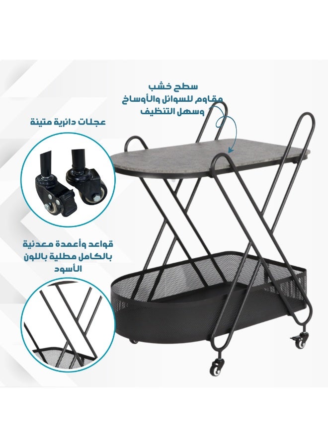 بكسل للأثاث عربة تقديم الضيافة للشاي والقهوة متحركة رفين مستطيلة من بكسل الأثاث - Image 3