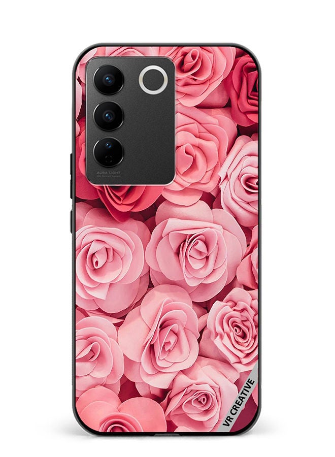 VR CREATIVE Protective Case Cover For Vivo V27e Pink Rose Flowers Design Multicolour - Image 1
