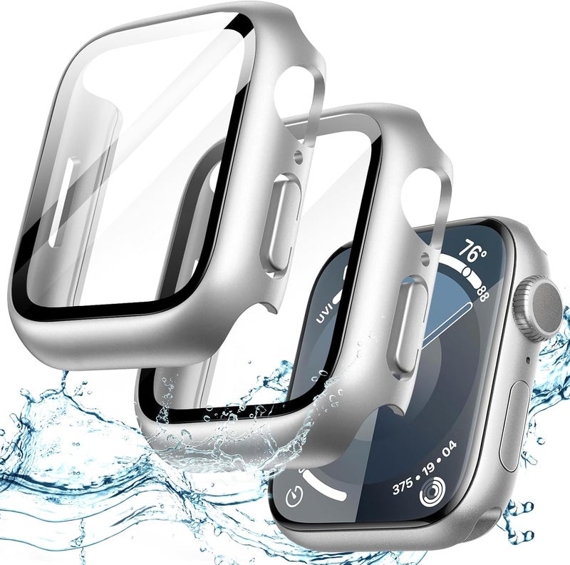 Waterproof Case for Apple Watch Series 9/8/7 45mm, Silver | with Screen Protector, Built-in Tempered Glass Film, Hard PC Protection, High Touch Sensitivity - Image 1