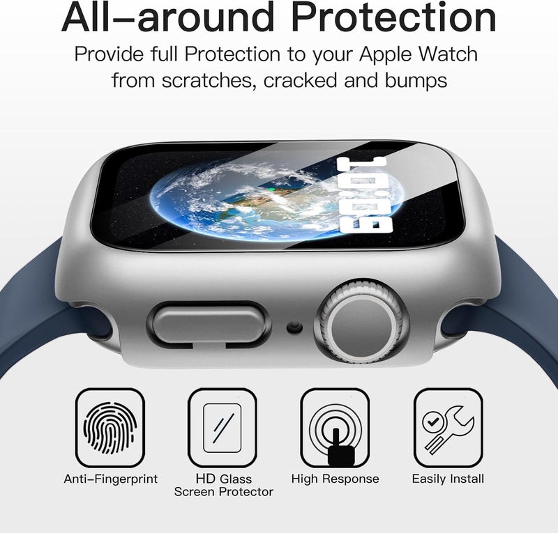 Waterproof Case for Apple Watch Series 9/8/7 45mm, Silver | with Screen Protector, Built-in Tempered Glass Film, Hard PC Protection, High Touch Sensitivity - Image 5