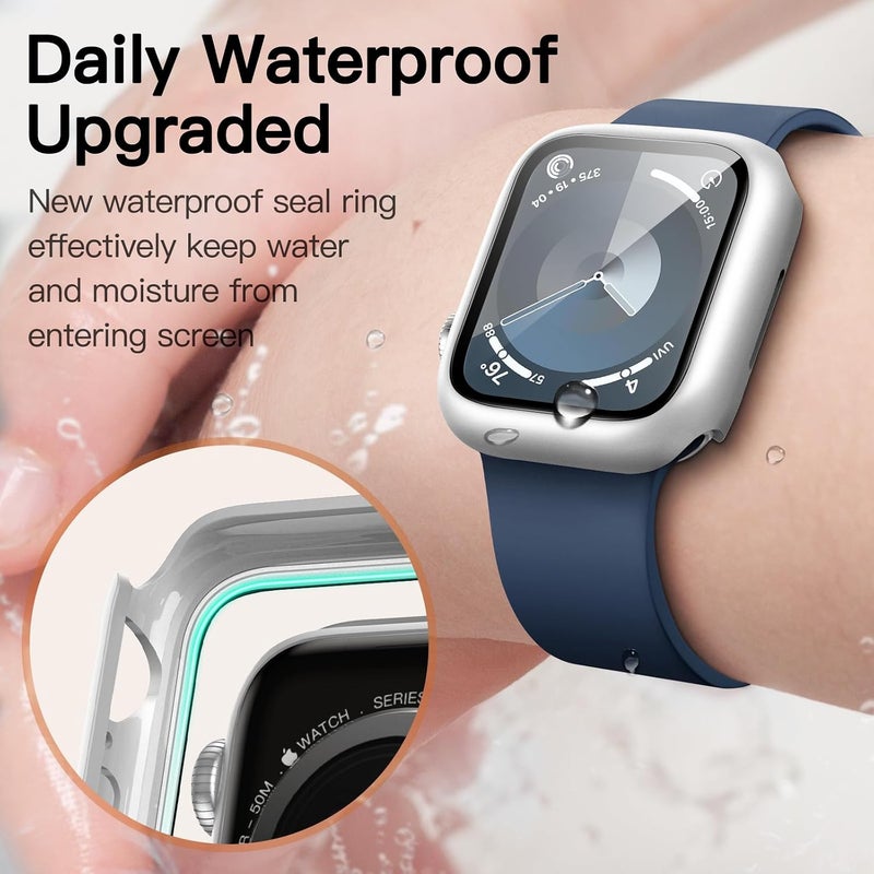 Waterproof Case for Apple Watch Series 9/8/7 45mm, Silver | with Screen Protector, Built-in Tempered Glass Film, Hard PC Protection, High Touch Sensitivity - Image 3