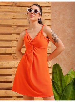 Freehand Women Casual Fit And Flare Textured Cut And Sew Sweetheart Mid-Thigh Slip Dress 