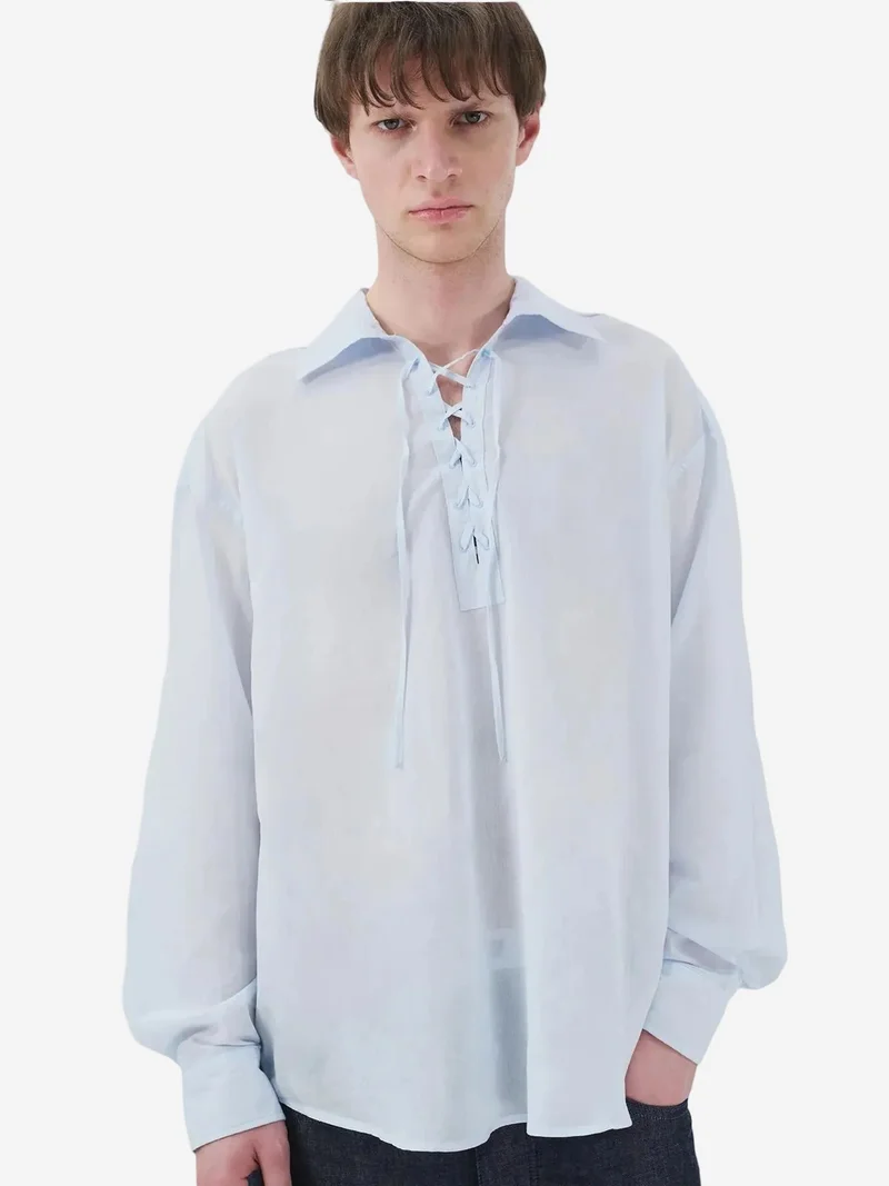 Giesto Powder Blue GIESTO Casual Relaxed Fit Long Sleeve Shirt with Tie Detail for Men | Best Price UAE
