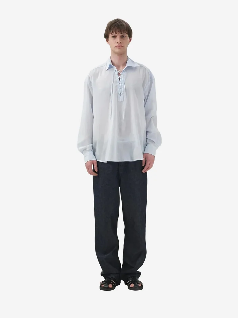 Giesto GIESTO Casual Relaxed Fit Long Sleeve Shirt with Tie Detail