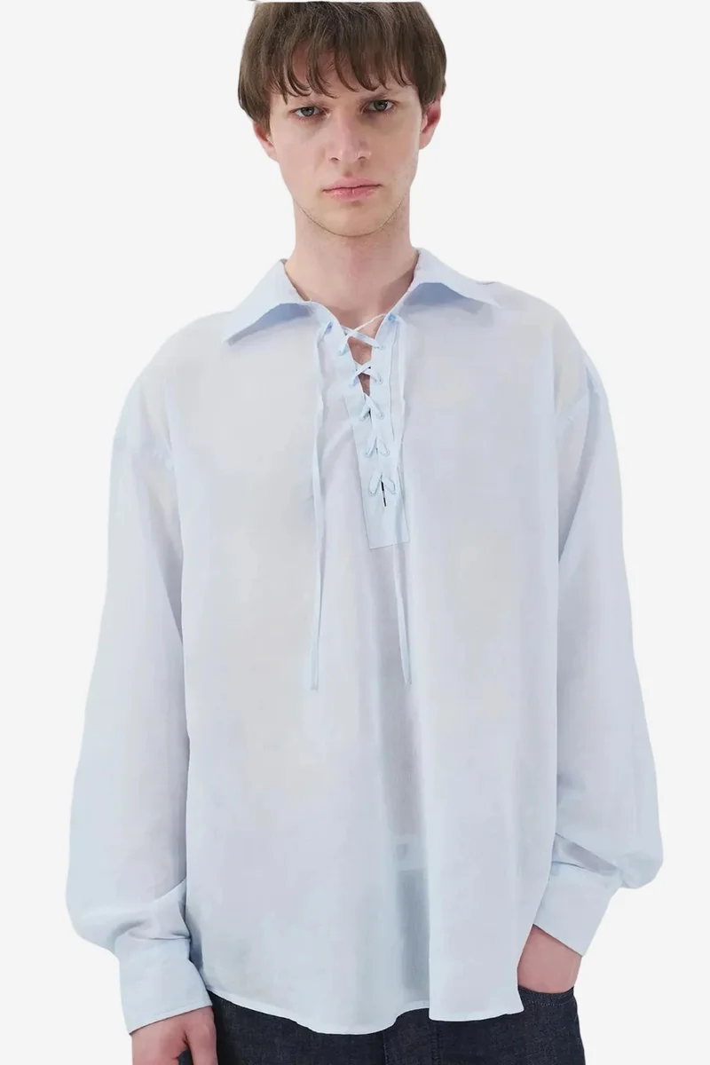 Giesto Powder Blue GIESTO Casual Relaxed Fit Long Sleeve Shirt with Tie Detail for Men | Best Price UAE