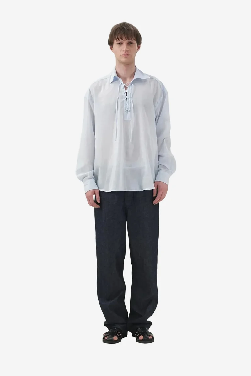 GIESTO Casual Relaxed Fit Long Sleeve Shirt with Tie Detail