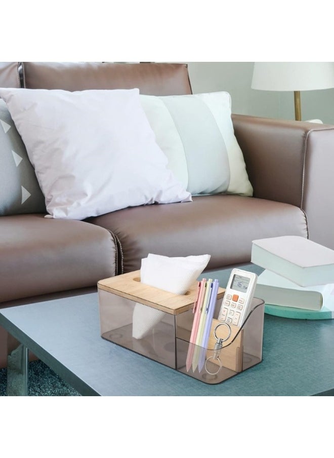 FALMER - Multipurpose Tissue Box Holder with Remote Control Holder or Cosmetic Holder with Bamboo Lid - Image 1