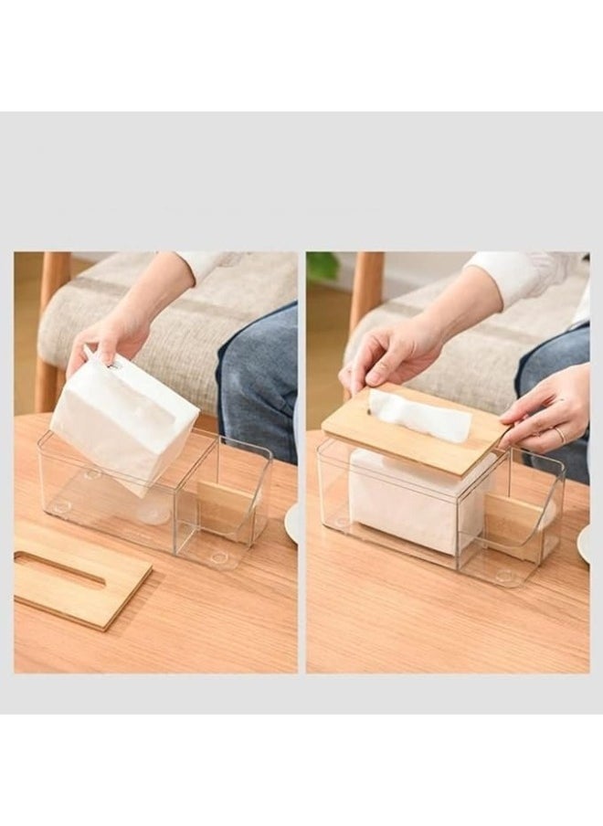 FALMER - Multipurpose Tissue Box Holder with Remote Control Holder or Cosmetic Holder with Bamboo Lid - Image 1