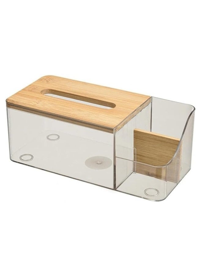 FALMER - Multipurpose Tissue Box Holder with Remote Control Holder or Cosmetic Holder with Bamboo Lid - Image 1