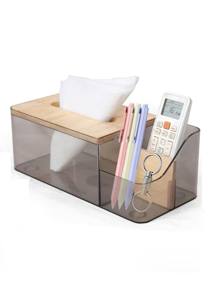 FALMER - Multipurpose Tissue Box Holder with Remote Control Holder or Cosmetic Holder with Bamboo Lid - Image 1