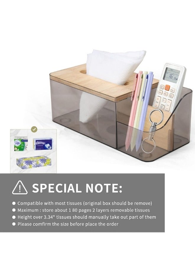 FALMER - Multipurpose Tissue Box Holder with Remote Control Holder or Cosmetic Holder with Bamboo Lid - Image 1