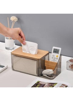 FALMER Multipurpose Tissue Box Holder with Remote Control Holder or Cosmetic Holder with Bamboo Lid  - Image 1