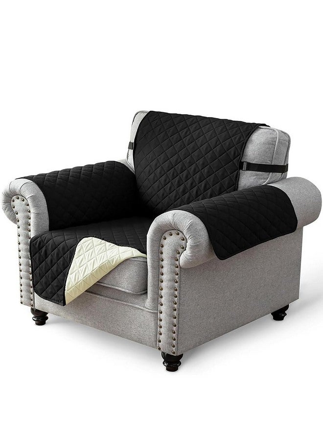 House of Quirk Reversible Sofa Cover, 1 Seater Couch Covers with Adjustable Elastic Straps, 280 GSM Sofa Slipcovers for Pets (Black/Beige, 53.3 x 190.5cm) - Image 1