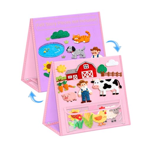 AKAYOK لوحة شعرية قابلة للطي من AKAYOK مزدوجة الجوانب للقصص التعليمية التفاعلية للأطفال 33 × 12 لوحة شعرية محمولة للاستخدام في المنزل والفصل الدراسي باللون الوردي - Image 1