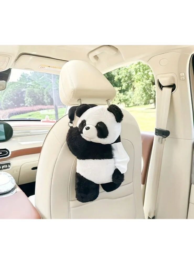 1pc Cute Panda Car Back Storage with Hanging Tissue Holder - Soft Plush Multi-Functional Storage, Easy Access Tissue Dispenser, Suitable for Cars, Suvs, - Car Interior with Expressive Eyes And Arms (No Installation Required - Image 1