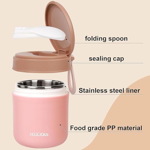 Wosta Lunch Box, Yogurt Container With Lid, Leak Proof Stainless Steel Cups With Lids And Reusable Plastic Spoon,Overnight Oats Containers With Lid, Dishwasher Freezer Safe. (Pink, 430 Ml) - Image 3