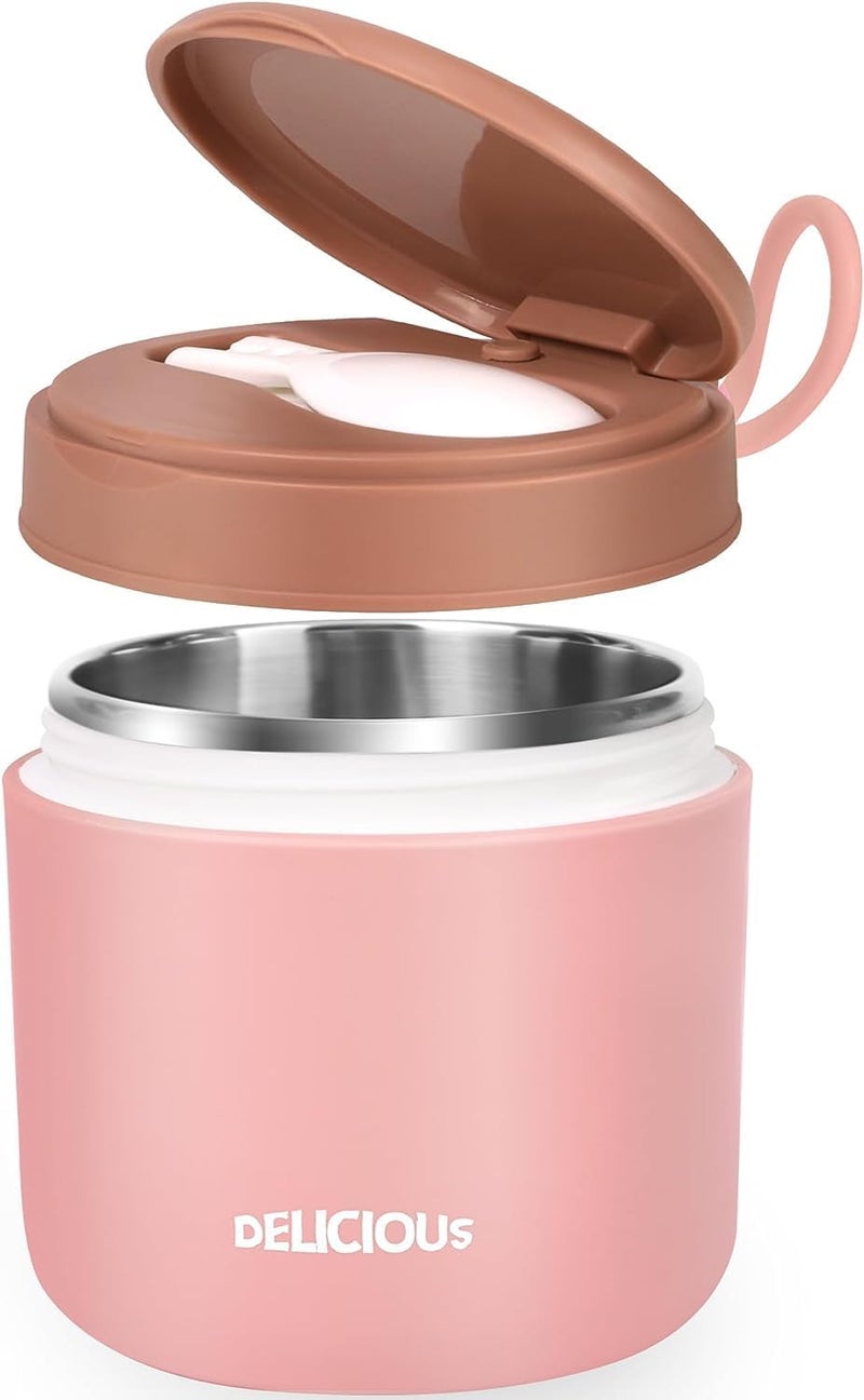Wosta Lunch Box, Yogurt Container With Lid, Leak Proof Stainless Steel Cups With Lids And Reusable Plastic Spoon,Overnight Oats Containers With Lid, Dishwasher Freezer Safe. (Pink, 430 Ml) - Image 1