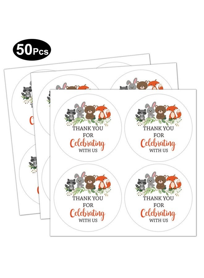 None/Brand ملصقات شكر بحجم 2 إنش للاحتفال معنا، ملصقات شكر لحفلة استقبال المولود، ملصقات شكر لحيوانات الغابة لحفلة استقبال المولود، هدية لحفلة عيد الميلاد، عبوة من 50 ملصق - Image 5