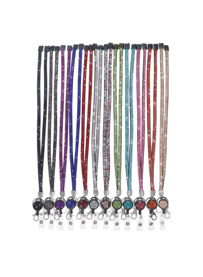 Soleebee 5 in 1 Badge Holder Office Lanyards, 1000pcs+ Bling 14 Facets SS6 Finest Crystal Diamond, 31.5'' ID Lanyard Neck Strap Breakaway Safety Clasp Lanyard with Retractable Badge Reel - 12 Pack - Image 1