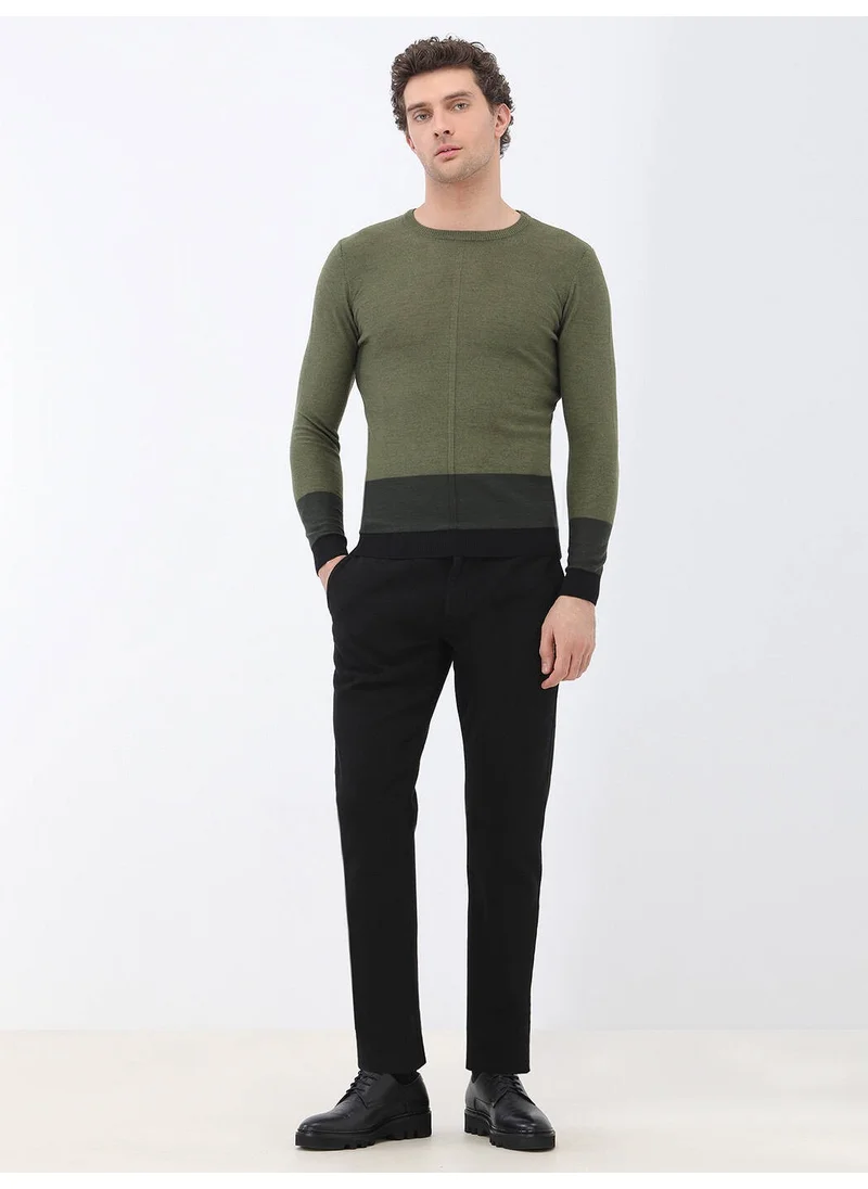 Kip Light Khaki Crew Neck Wool Blend Knitwear