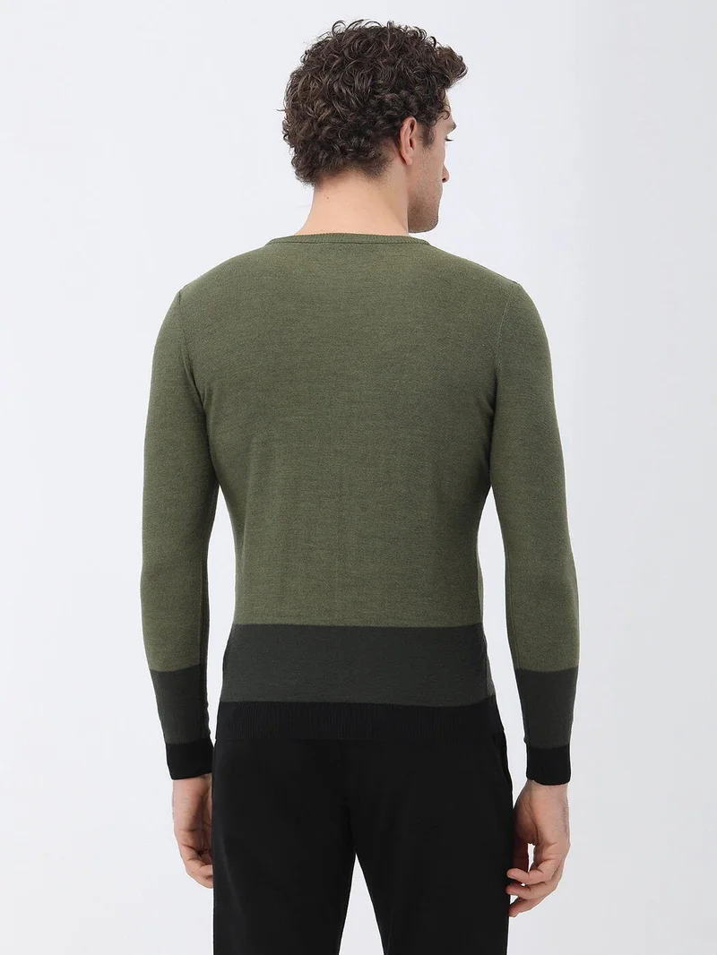 Kip Light Khaki Crew Neck Wool Blend Knitwear