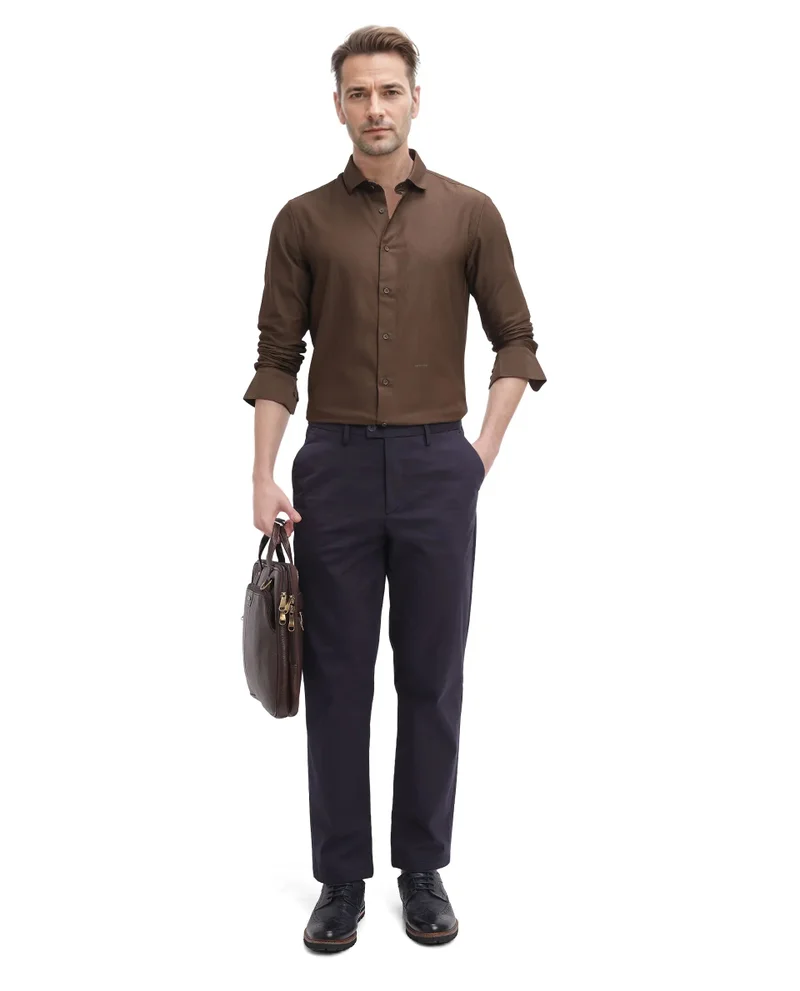 Rare Rabbit Rare Rabbit Men Mer Dark Olive Viscose Polyester Lycra Fabric Full Sleeve Button Closure Regular Fit Herringbone Textured Shirt