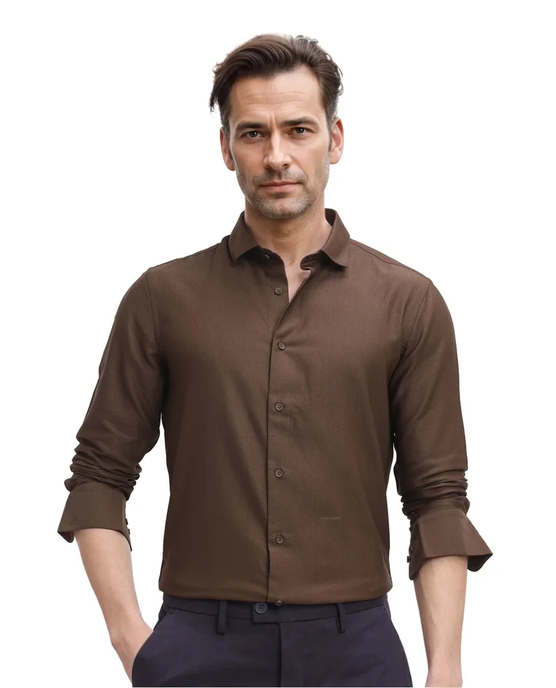 Rare Rabbit Rare Rabbit Men Mer Dark Olive Viscose Polyester Lycra Fabric Full Sleeve Button Closure Regular Fit Herringbone Textured Shirt