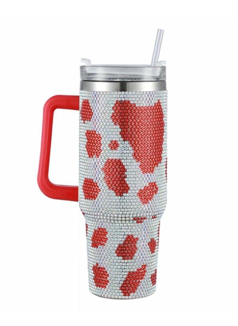 40oz Rhinestone Tumbler Stainless Steel Straw Women Cup Shiny Diamond Travel Car Thermoses Coffee Mug Water Bottle Drinkware