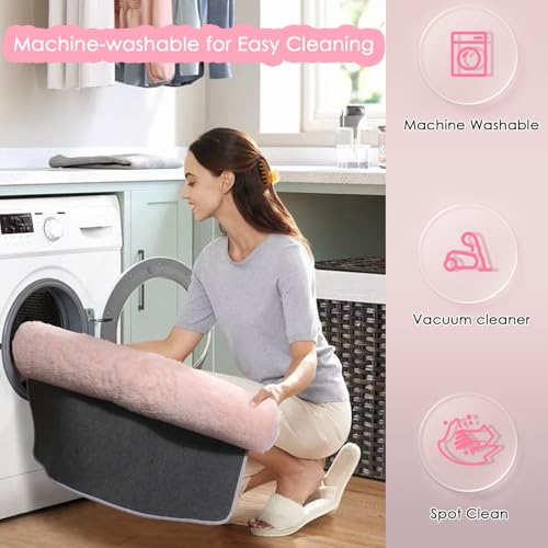 Amdrebio Pink Washable Area Rugs 3x5 for Bedroom Girls, Fluffy Plush Bedside Rug for Preppy Dorm, Kids Room Decor Aesthetic, Cute Indoor Floor Carpet, Fuzzy Shaggy Throw Rug for Living Room, Baby Nursery - Image 3