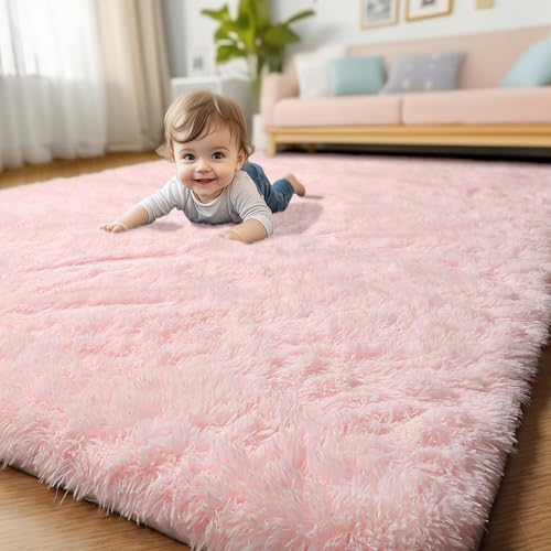 Amdrebio Pink Washable Area Rugs 3x5 for Bedroom Girls, Fluffy Plush Bedside Rug for Preppy Dorm, Kids Room Decor Aesthetic, Cute Indoor Floor Carpet, Fuzzy Shaggy Throw Rug for Living Room, Baby Nursery - Image 1