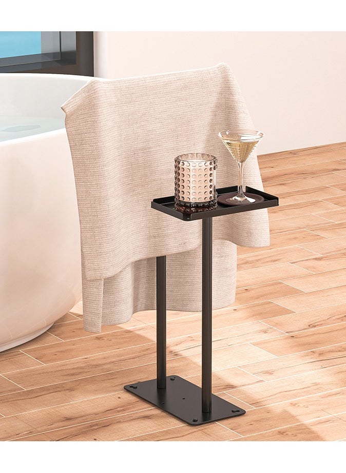 XiuWoo Floor Standing Towel Rail,with Storage Plane,Towel Stand Freestanding Black Towel Holder No Drilling Bath Towel Rail Holder for Decorative Bathroom, Living Room  - Image 1