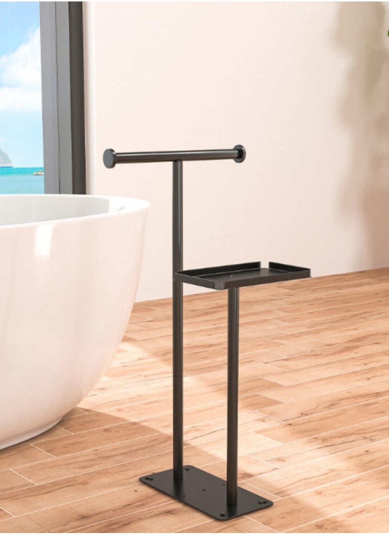 XiuWoo Floor Standing Towel Rail,with Storage Plane,Towel Stand Freestanding Black Towel Holder No Drilling Bath Towel Rail Holder for Decorative Bathroom, Living Room  - Image 3