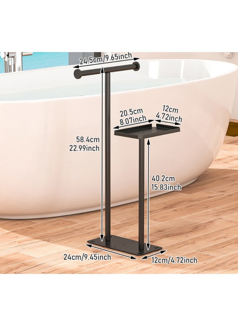 XiuWoo Floor Standing Towel Rail,with Storage Plane,Towel Stand Freestanding Black Towel Holder No Drilling Bath Towel Rail Holder for Decorative Bathroom, Living Room  - Image 5