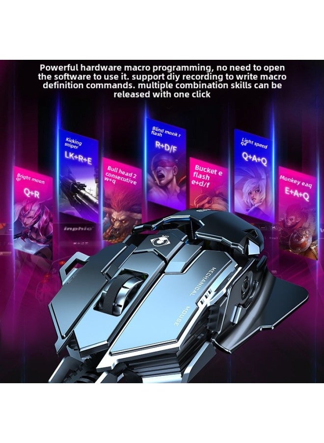 Generic - Forerunner MK500 Electric Competition Mouse Wired Mechanical Macro Desktop Computer Metal Weight Mute Special-Color:Battleship Gray - Audio Version [12800dpi - Full Key Macro Programming - The Rear Wing Is Adjustable.] - Image 1