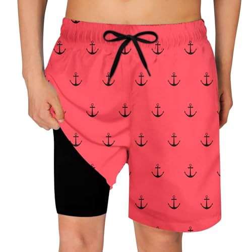 Cozople Boy's Anchor Graphic Swimming Trunks Compression Boxer Brief Liner Swim Shorts Anti Chafe Swimsuit Bathing Suit for Big Boys No Mesh Lining Beach Board Shorts with Pockets - Image 1