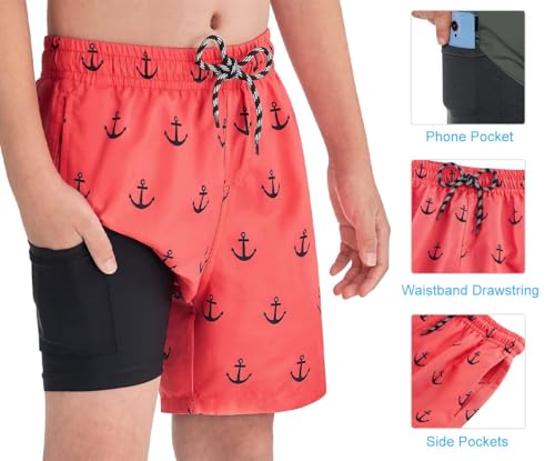 Cozople Boy's Anchor Graphic Swimming Trunks Compression Boxer Brief Liner Swim Shorts Anti Chafe Swimsuit Bathing Suit for Big Boys No Mesh Lining Beach Board Shorts with Pockets - Image 5