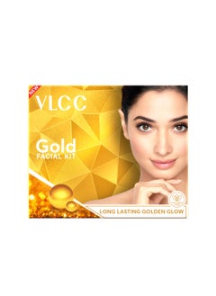 VLCC VLCC Gold Facial Kit - Single Use | Salon Like Facial at Home in Just 6-Steps | Includes Cleanser, Scrub, Cream, Face Pack & Moisturizing Gels | 2.12 Oz/60g 
