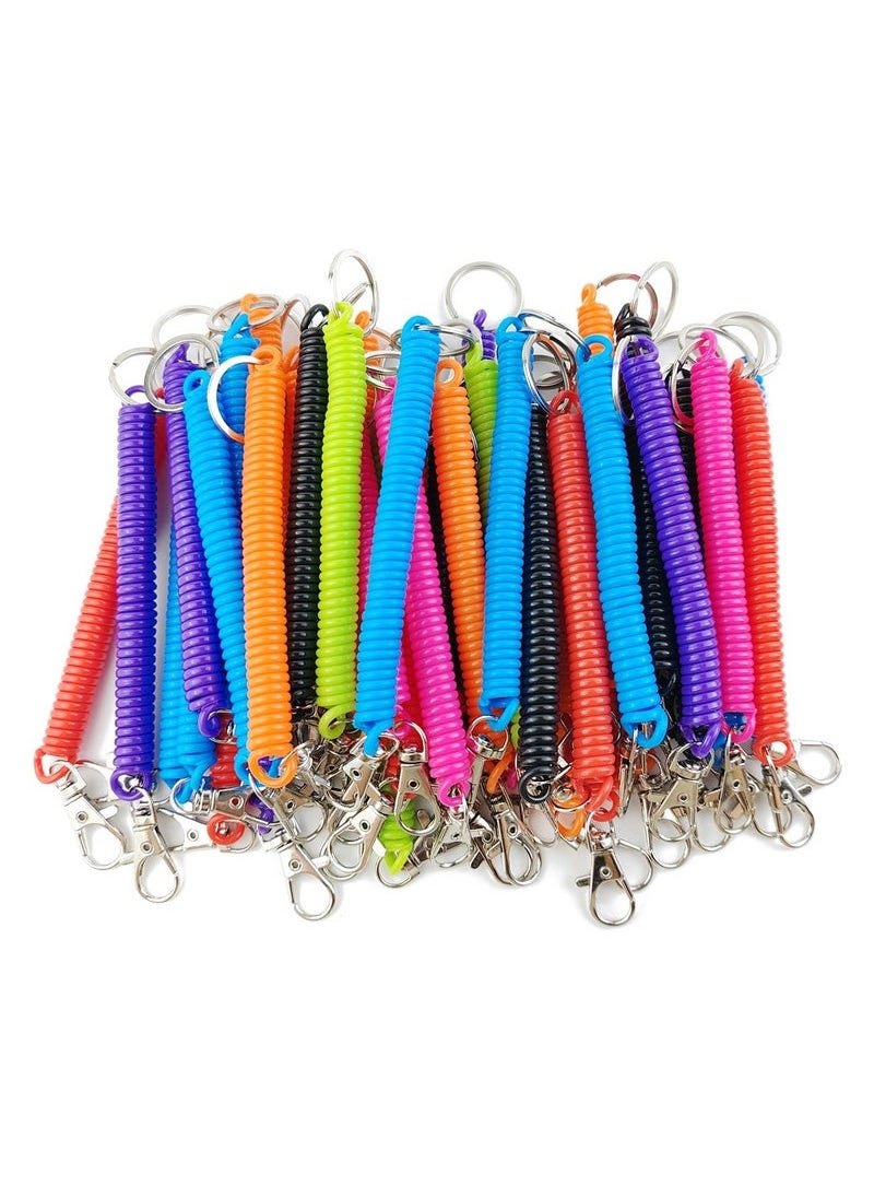 Coil Spring Keychains, 14 Pcs Spiral Elastic Cord Coil Keychain Strap Theftproof Anti-lost Stretch Cord Safety Key Ring with Metal Lobster Clasp for Keys Wallets Cellphone (7 Colors)