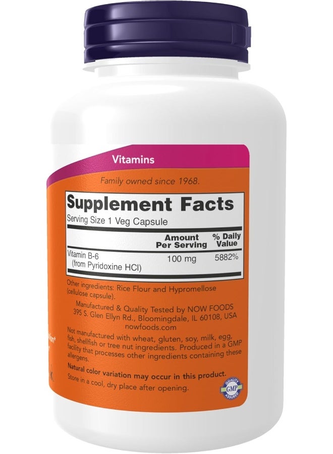 now Supplements, Vitamin B-6 (Pyridoxine Hcl) 100 Mg, Cardiovascular Health*, 250 Veg Capsules - Image 2