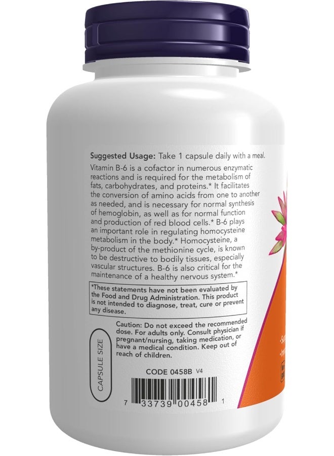 now Supplements, Vitamin B-6 (Pyridoxine Hcl) 100 Mg, Cardiovascular Health*, 250 Veg Capsules - Image 3