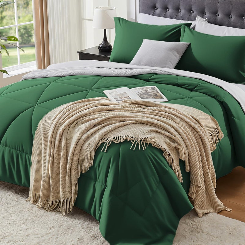 BEDELITE Queen Comforter Set 7 Pieces Bed in A Bag - Soft Microfiber Reversible Dark Green Bed Set with Comforters, Sheets, Pillowcases & Shams, Cozy Luxury Bedding Sets for All Season - Image 1