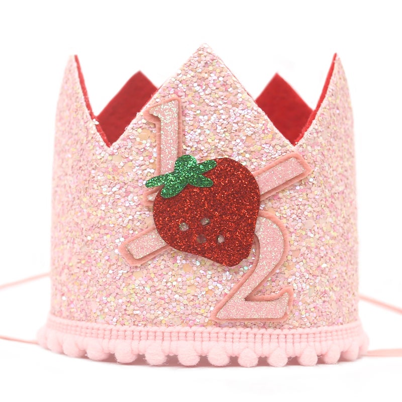 FUTNH Half Birthday Crown for Baby Girl Berry Sweet Pink Glistening Party Supplies 6 Months Strawberry Cake Smash Decor Strawberry Theme Photo Props - Image 2