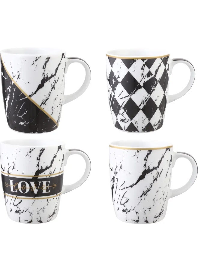 Enjoy your hot beverages with this 4-piece porcelain mug set, 300ml each, featuring an elegant and durable design. - Image 1