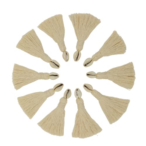 Zippy Flora Handmade Mini Cotton Tassels with Cowrie Shell Embellishments – Pack of 10 | Elegant Off-White Boho Decorative Tassels for Saree, Blouse, Dupatta, Lehenga Borders, Home Décor - Image 4
