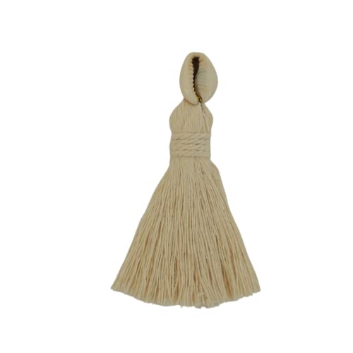 Zippy Flora Handmade Mini Cotton Tassels with Cowrie Shell Embellishments – Pack of 10 | Elegant Off-White Boho Decorative Tassels for Saree, Blouse, Dupatta, Lehenga Borders, Home Décor - Image 3