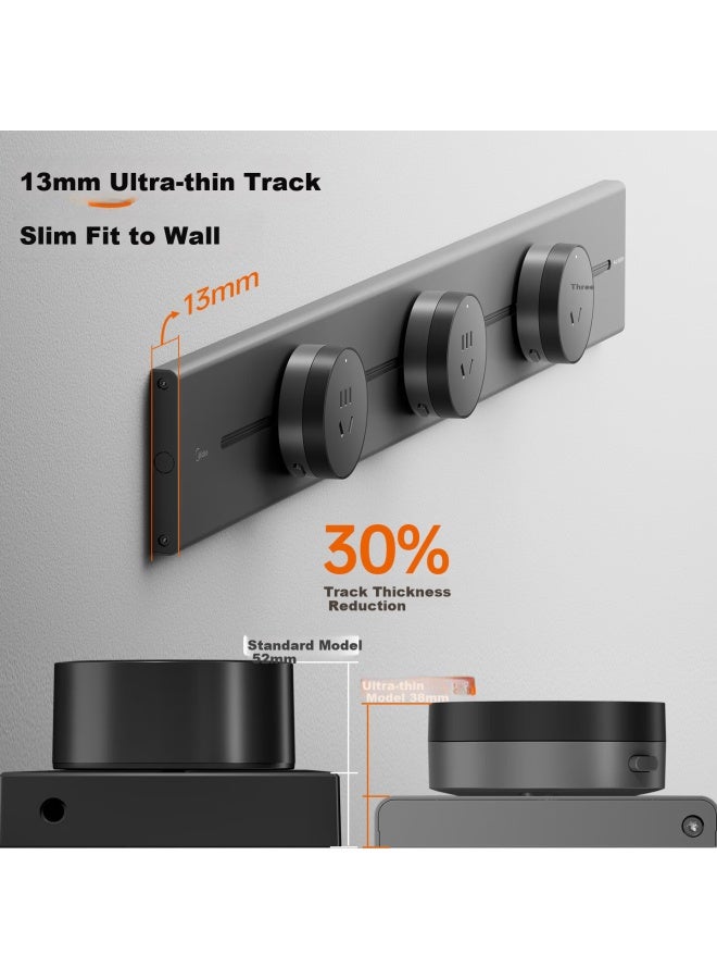 Midea Ultra-thin Track Power Strip Wall-mounted Rail Socket With Switch No Drilling Required 75cm 4-port Five-hole Black